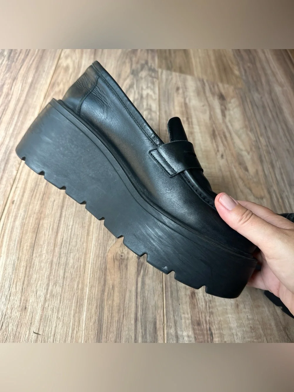 Maeve Anthropologie Black Leather Chunky platform Penny Loafers size 41 Lugged